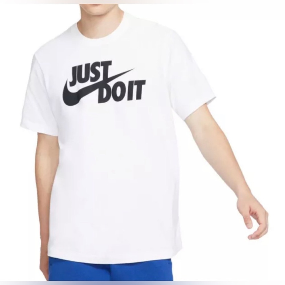 Nike Just Do It -Logo Tee- Short Sleeve T-Shirt White & Black Men’s L New!